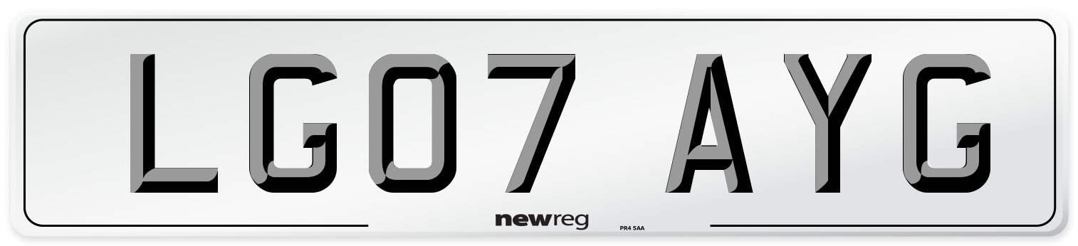 LG07 AYG Number Plate from New Reg